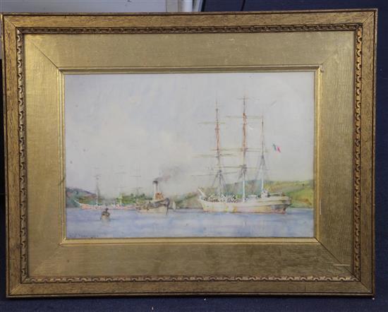 Henry Scott Tuke (1858-1929) French shipping in harbour 12 x 18in.